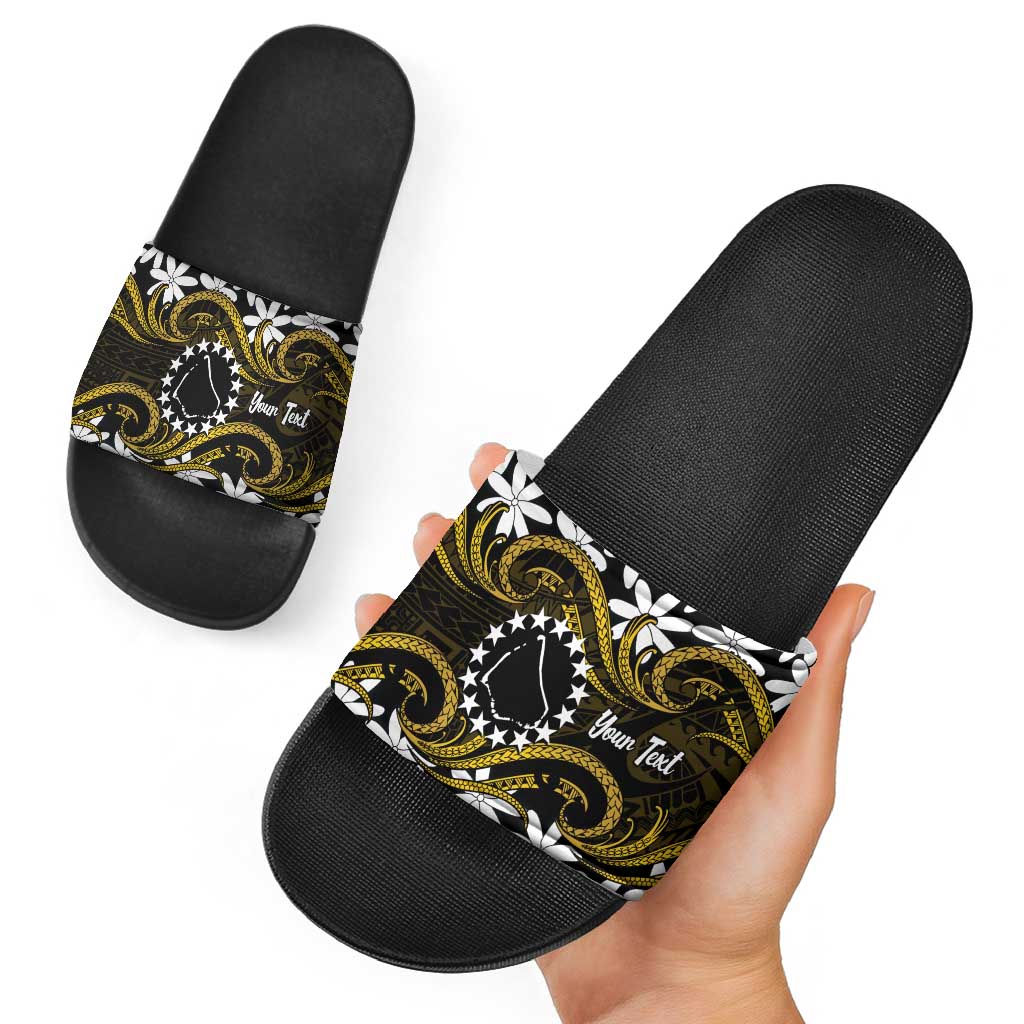 Personalised Cook Islands Manihiki Slide Sandals Tiare Maori Polynesian Waves Tattoo