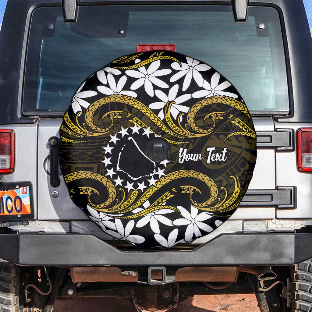 Personalised Cook Islands Manihiki Spare Tire Cover Tiare Maori Polynesian Waves Tattoo