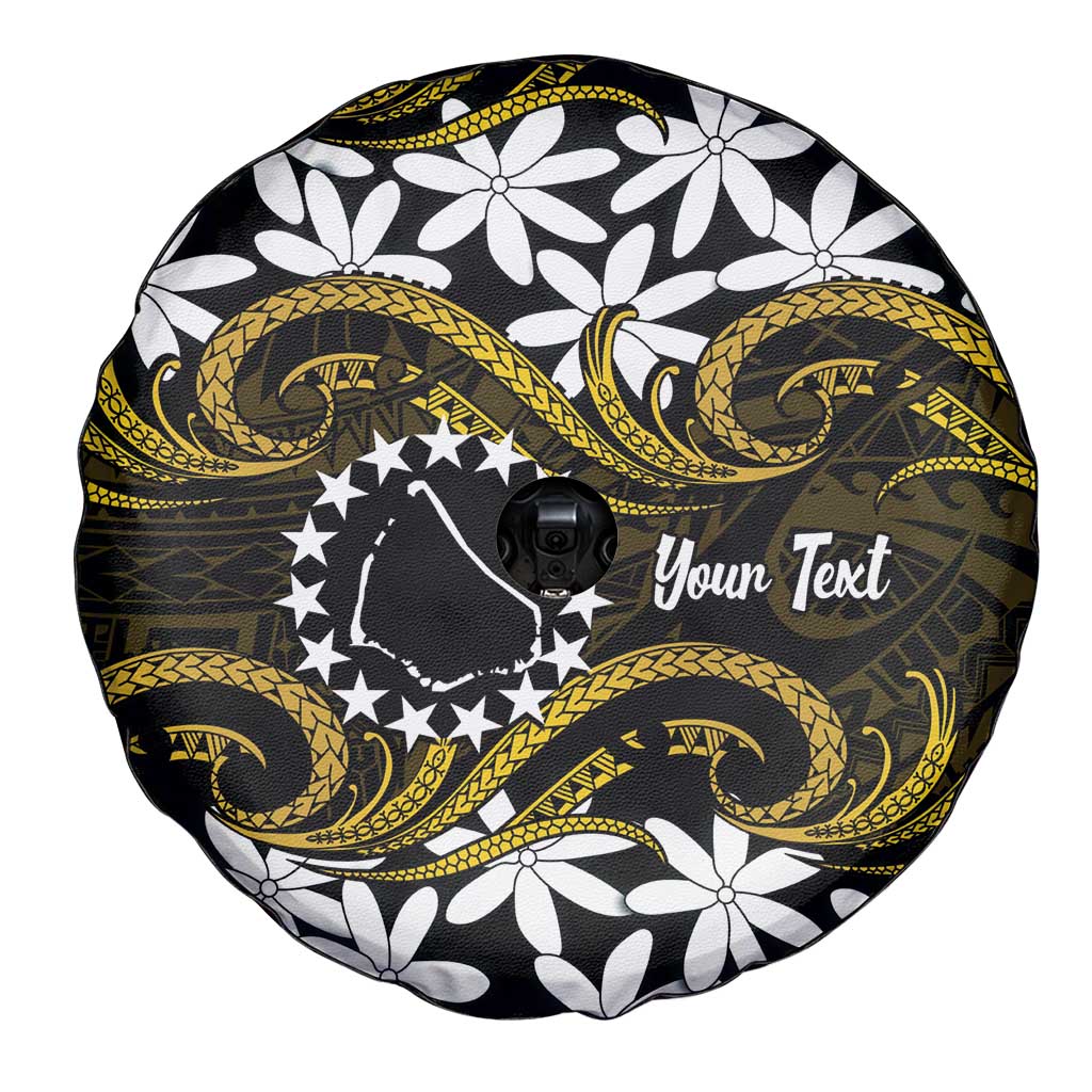 Personalised Cook Islands Manihiki Spare Tire Cover Tiare Maori Polynesian Waves Tattoo