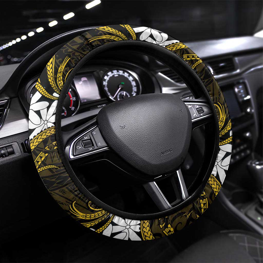 Cook Islands Manihiki Steering Wheel Cover Tiare Maori Polynesian Waves Tattoo