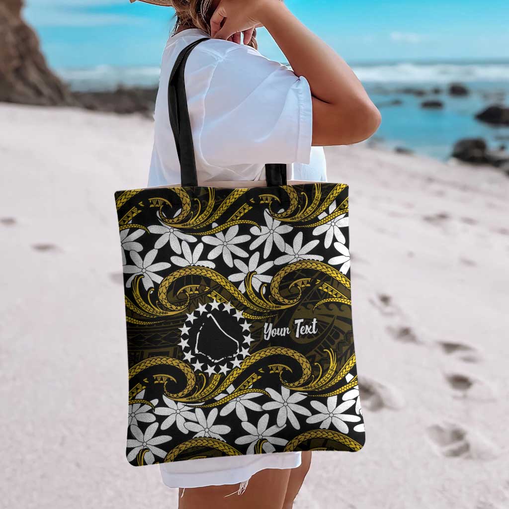 Personalised Cook Islands Manihiki Tote Bag Tiare Maori Polynesian Waves Tattoo