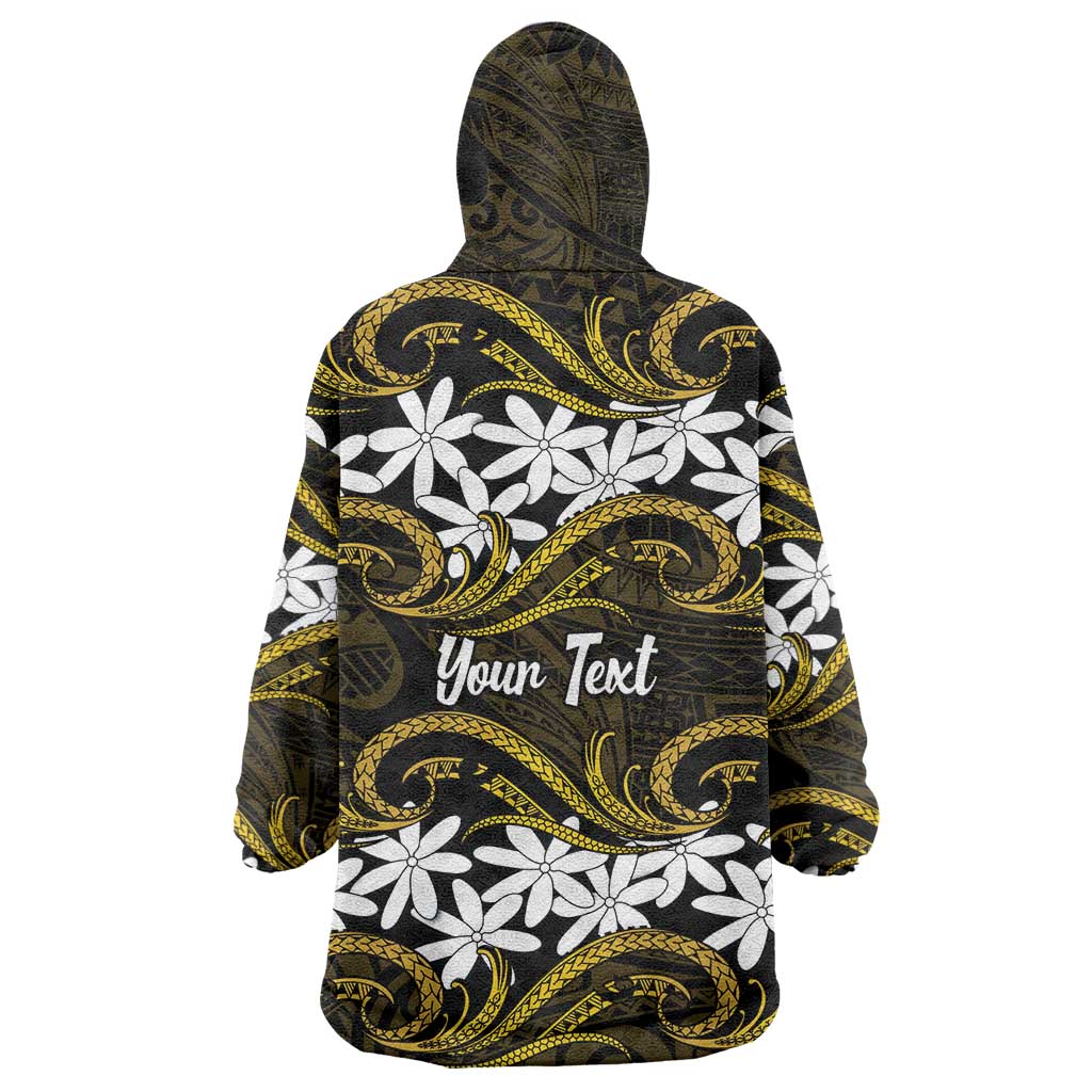 Personalised Cook Islands Manihiki Wearable Blanket Hoodie Tiare Maori Polynesian Waves Tattoo