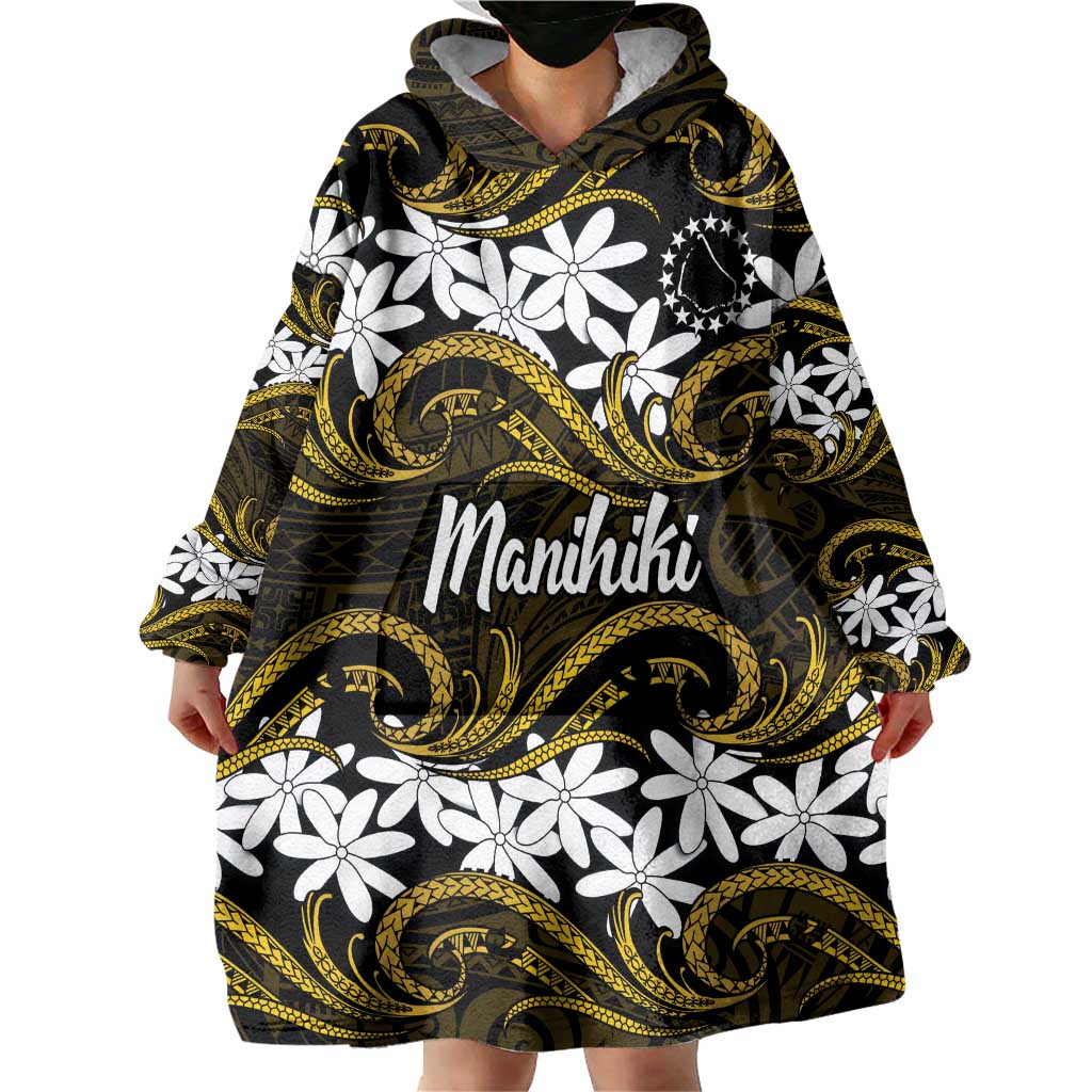 Personalised Cook Islands Manihiki Wearable Blanket Hoodie Tiare Maori Polynesian Waves Tattoo