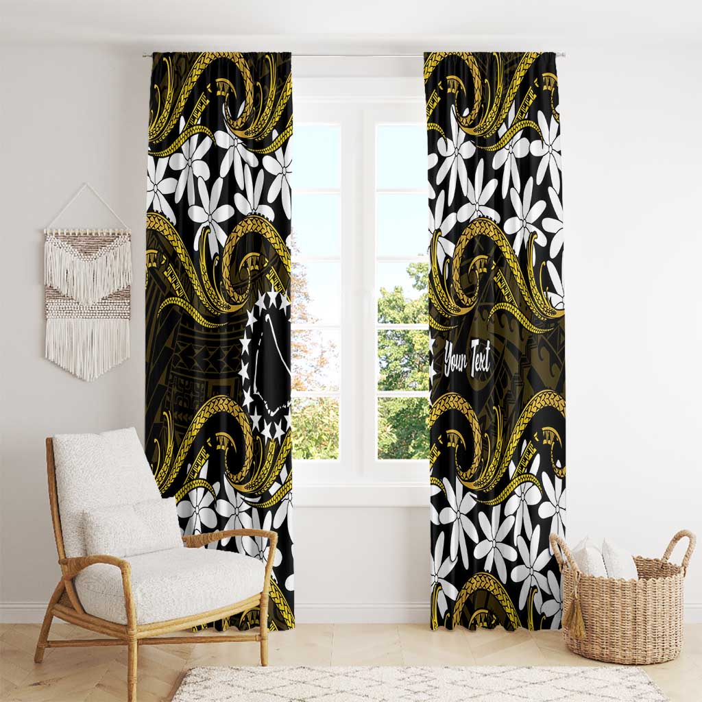 Personalised Cook Islands Manihiki Window Curtain Tiare Maori Polynesian Waves Tattoo