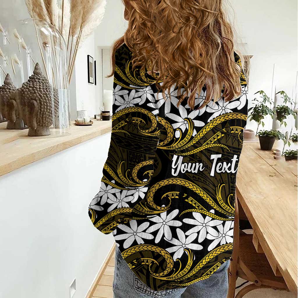 Personalised Cook Islands Manihiki Women Casual Shirt Tiare Maori Polynesian Waves Tattoo LT14 - Polynesian Pride