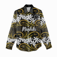 Personalised Cook Islands Manihiki Women Casual Shirt Tiare Maori Polynesian Waves Tattoo LT14 - Polynesian Pride