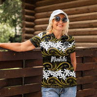 Personalised Cook Islands Manihiki Women Polo Shirt Tiare Maori Polynesian Waves Tattoo LT14 - Polynesian Pride