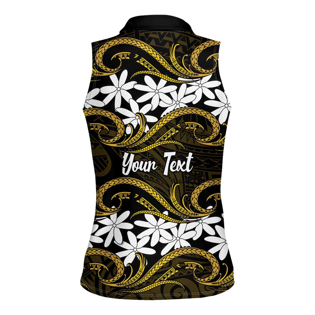 Personalised Cook Islands Manihiki Women Sleeveless Polo Shirt Tiare Maori Polynesian Waves Tattoo LT14 - Polynesian Pride
