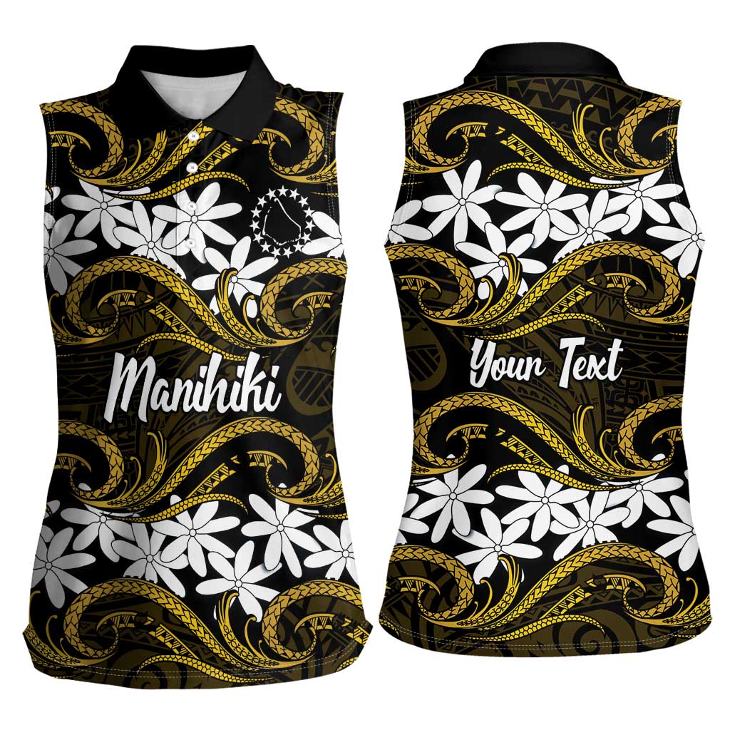 Personalised Cook Islands Manihiki Women Sleeveless Polo Shirt Tiare Maori Polynesian Waves Tattoo LT14 - Polynesian Pride