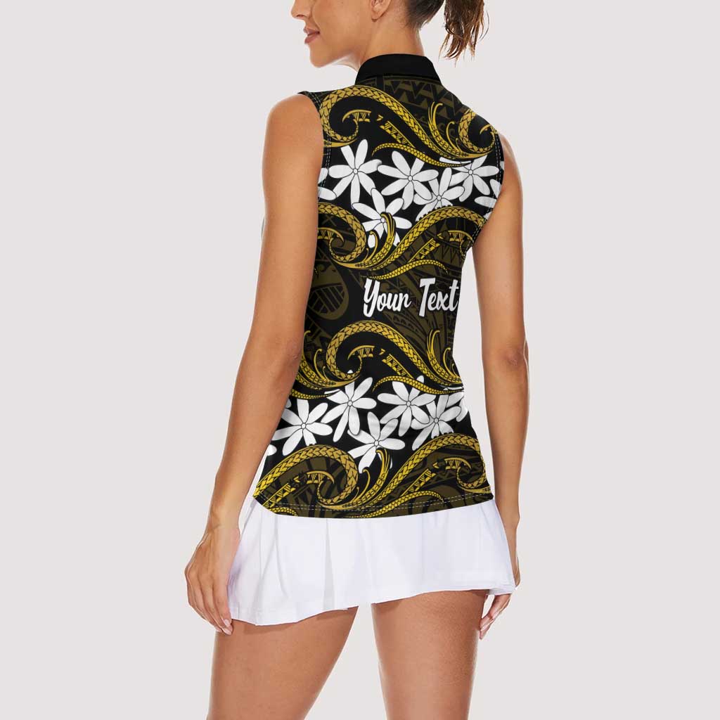 Personalised Cook Islands Manihiki Women Sleeveless Polo Shirt Tiare Maori Polynesian Waves Tattoo LT14 - Polynesian Pride
