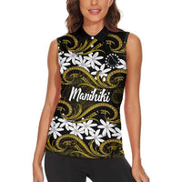 Personalised Cook Islands Manihiki Women Sleeveless Polo Shirt Tiare Maori Polynesian Waves Tattoo LT14 - Polynesian Pride