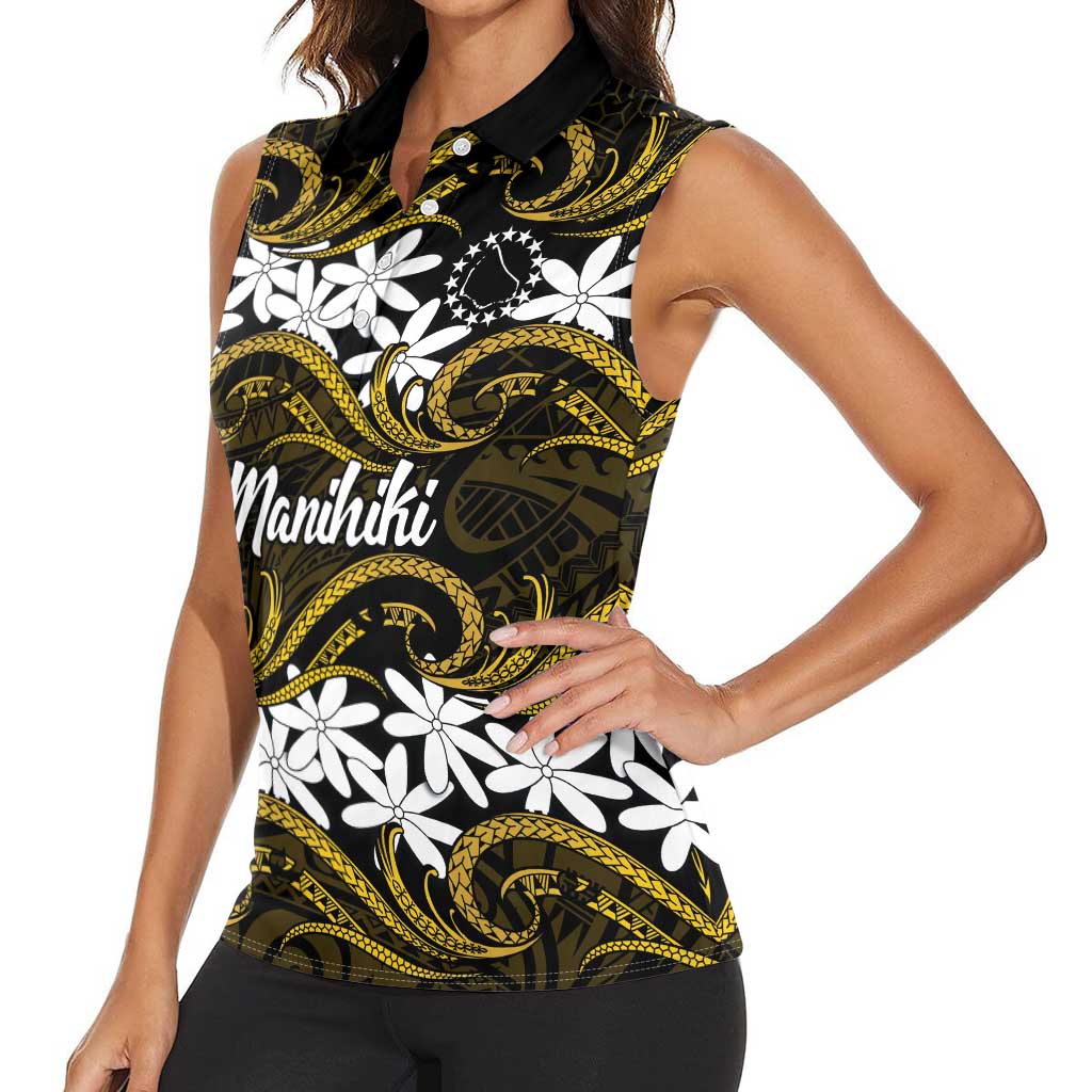 Personalised Cook Islands Manihiki Women Sleeveless Polo Shirt Tiare Maori Polynesian Waves Tattoo LT14 - Polynesian Pride