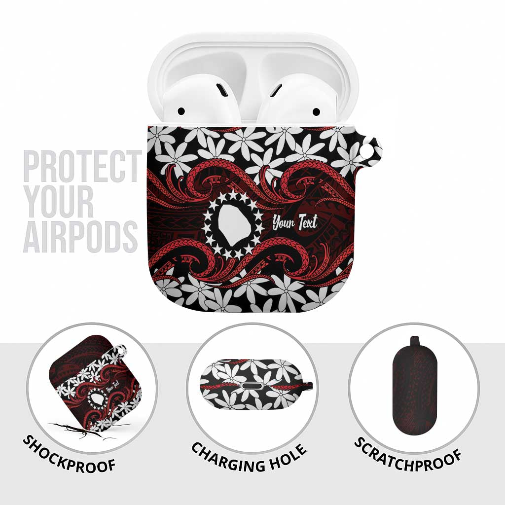 Personalised Cook Islands Atiu Enuamanu AirPods Case Tiare Maori Polynesian Waves Tattoo