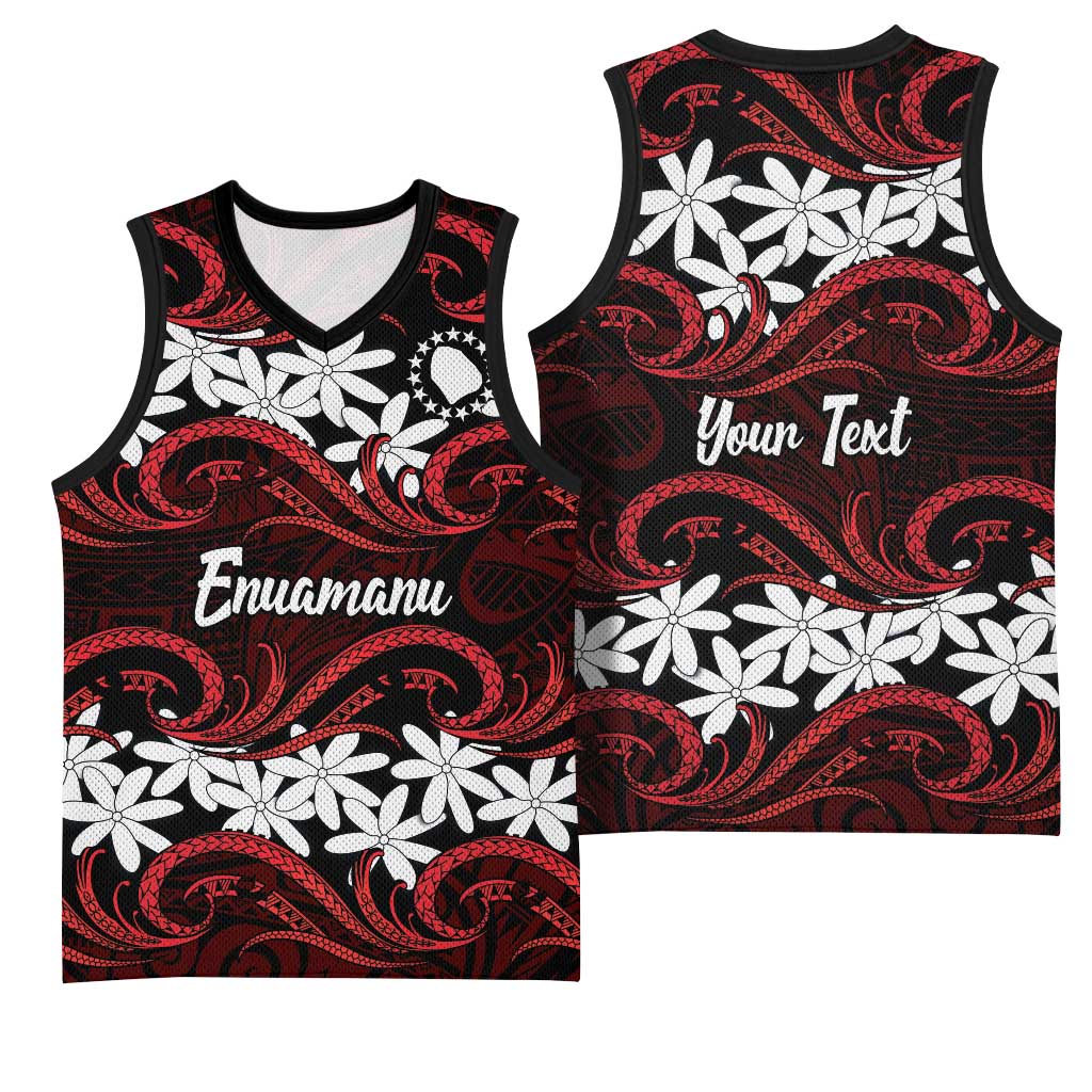 Personalised Cook Islands Atiu Enuamanu Basketball Jersey Tiare Maori Polynesian Waves Tattoo LT14 - Polynesian Pride