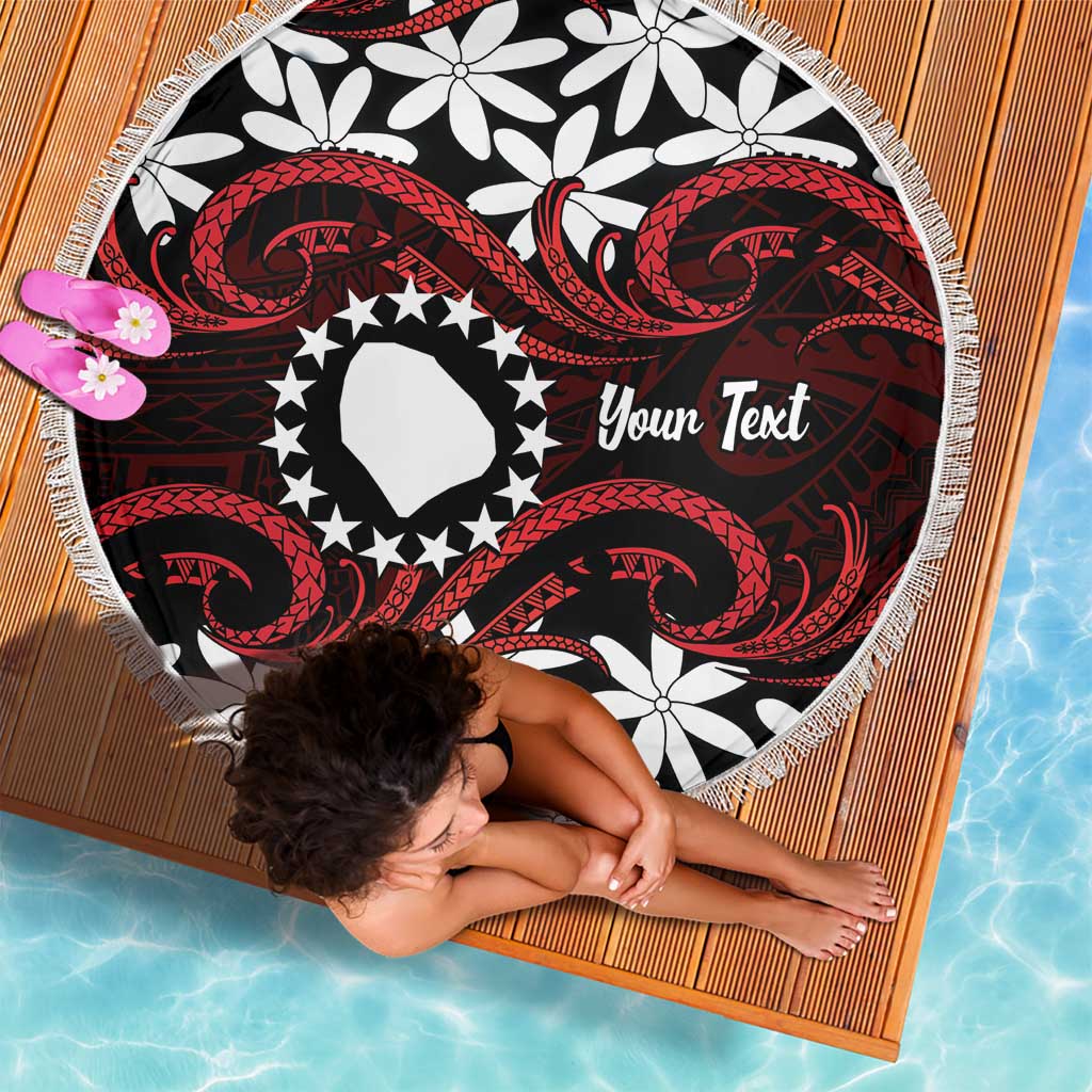 Personalised Cook Islands Atiu Enuamanu Beach Blanket Tiare Maori Polynesian Waves Tattoo