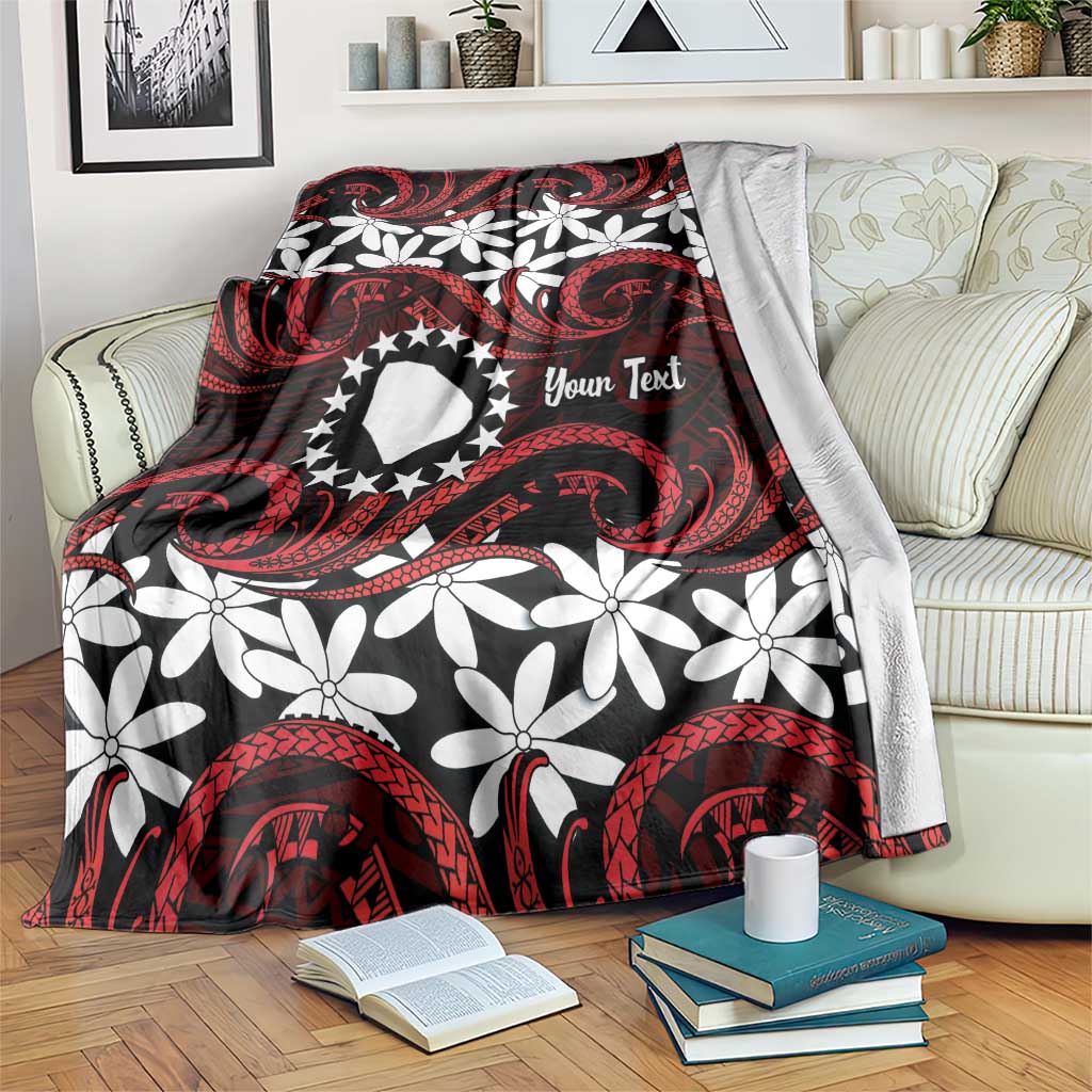 Personalised Cook Islands Atiu Enuamanu Blanket Tiare Maori Polynesian Waves Tattoo