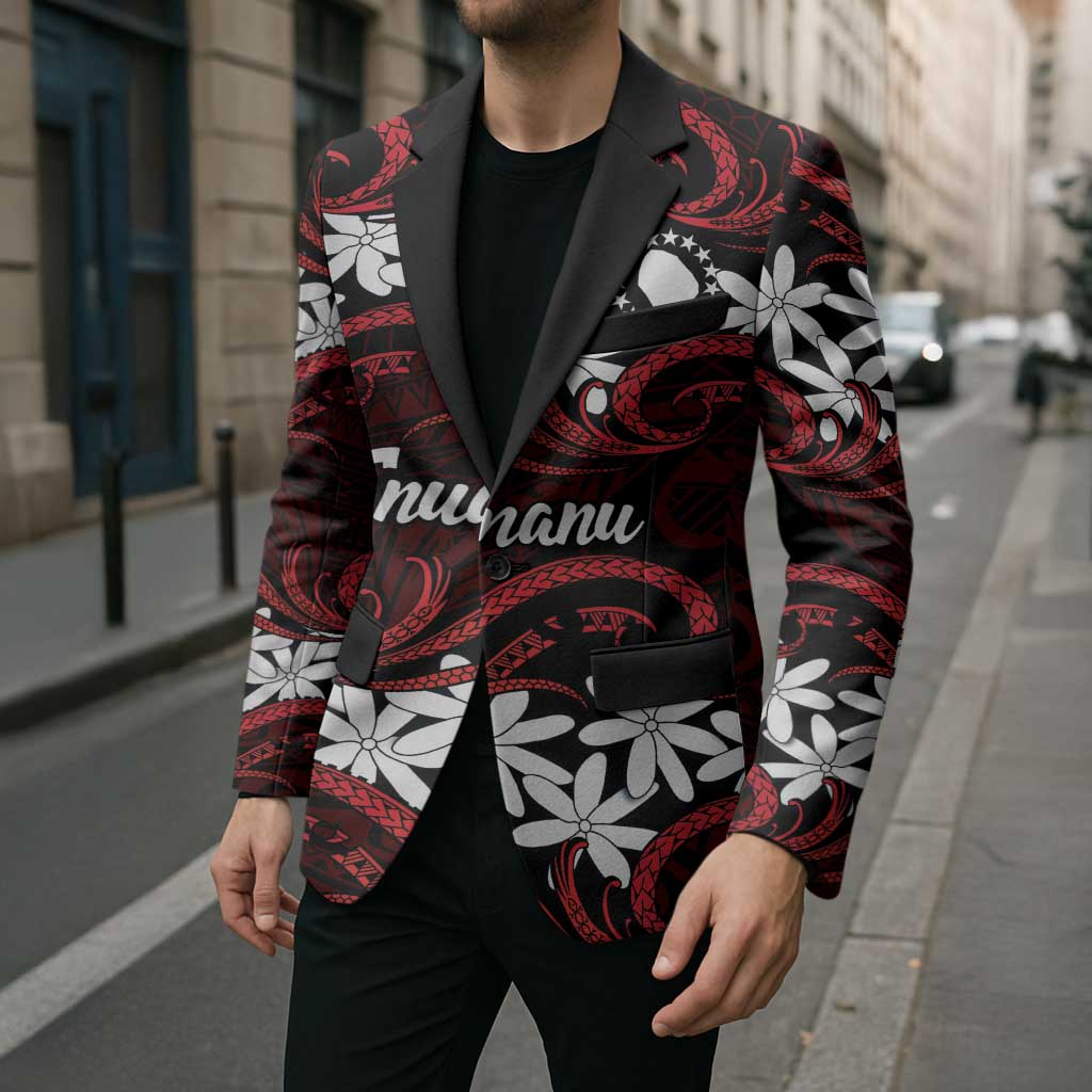 Personalised Cook Islands Atiu Enuamanu Blazer Tiare Maori Polynesian Waves Tattoo