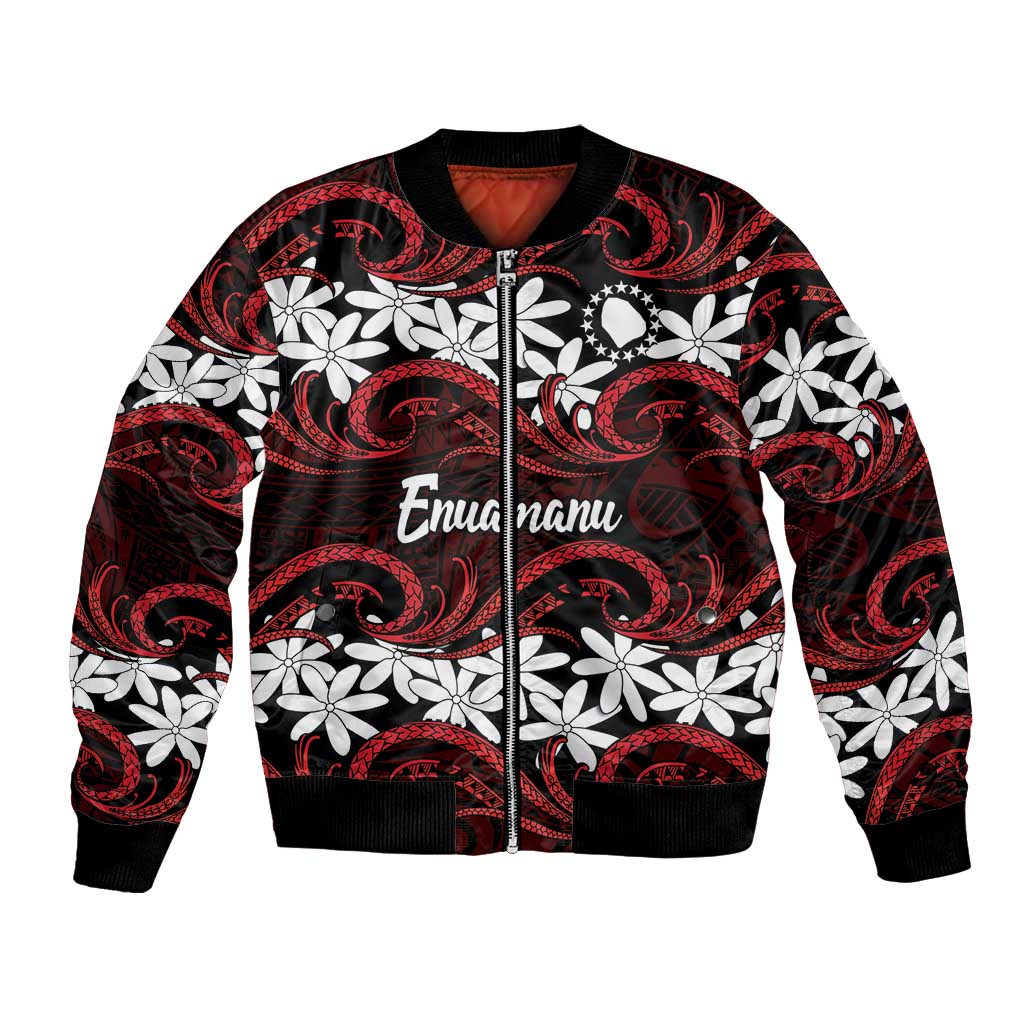 Personalised Cook Islands Atiu Enuamanu Bomber Jacket Tiare Maori Polynesian Waves Tattoo