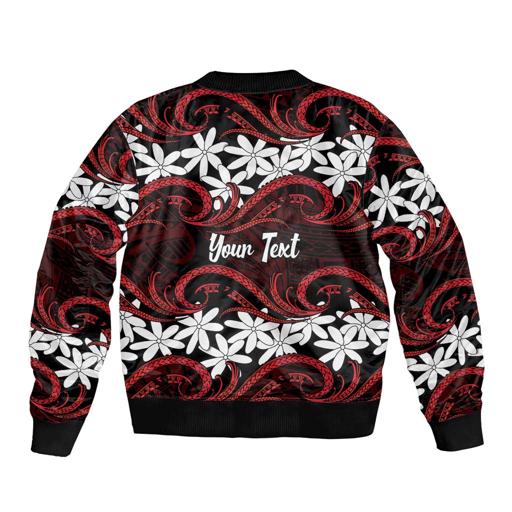 Personalised Cook Islands Atiu Enuamanu Bomber Jacket Tiare Maori Polynesian Waves Tattoo