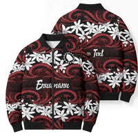 Personalised Cook Islands Atiu Enuamanu Bomber Puffer Jacket Tiare Maori Polynesian Waves Tattoo