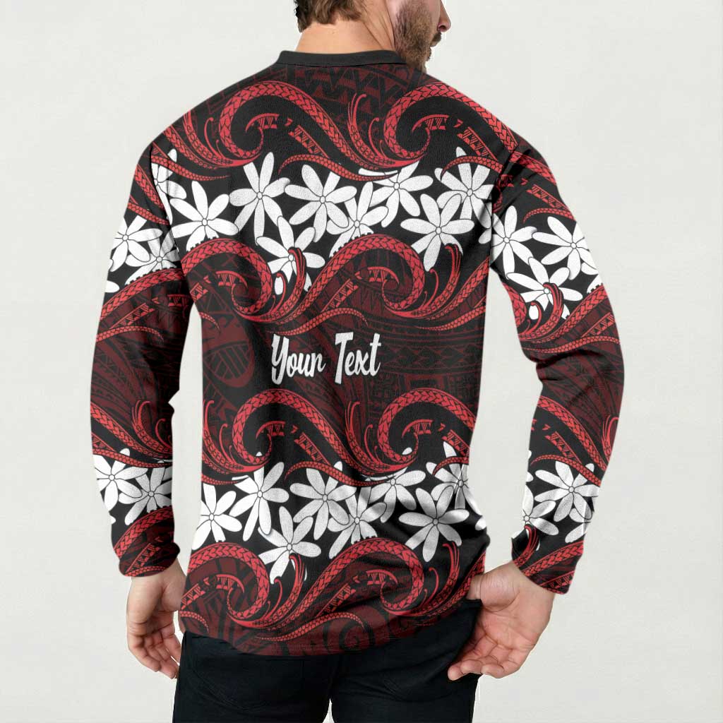 Personalised Cook Islands Atiu Enuamanu Button Sweatshirt Tiare Maori Polynesian Waves Tattoo