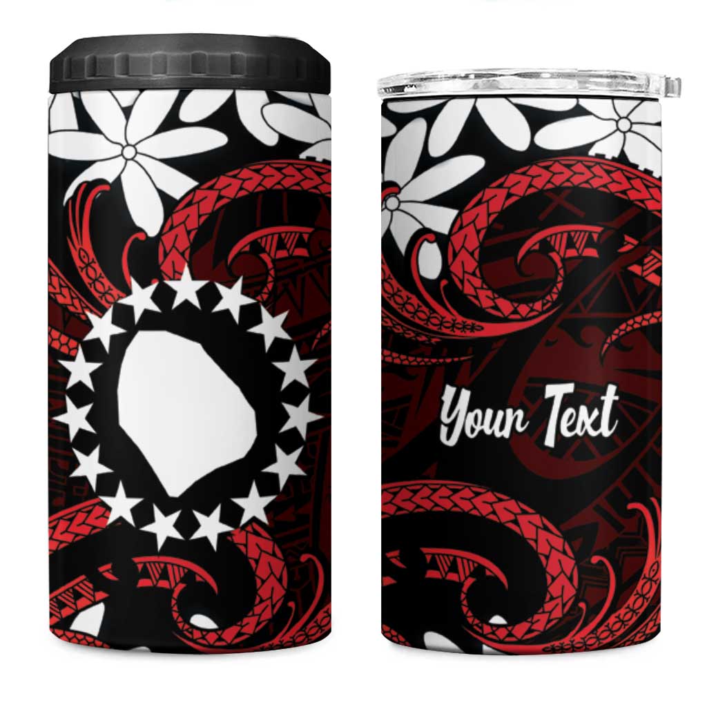 Personalised Cook Islands Atiu Enuamanu 4 in 1 Can Cooler Tumbler Tiare Maori Polynesian Waves Tattoo LT14 One Size: 16 oz Red - Polynesian Pride