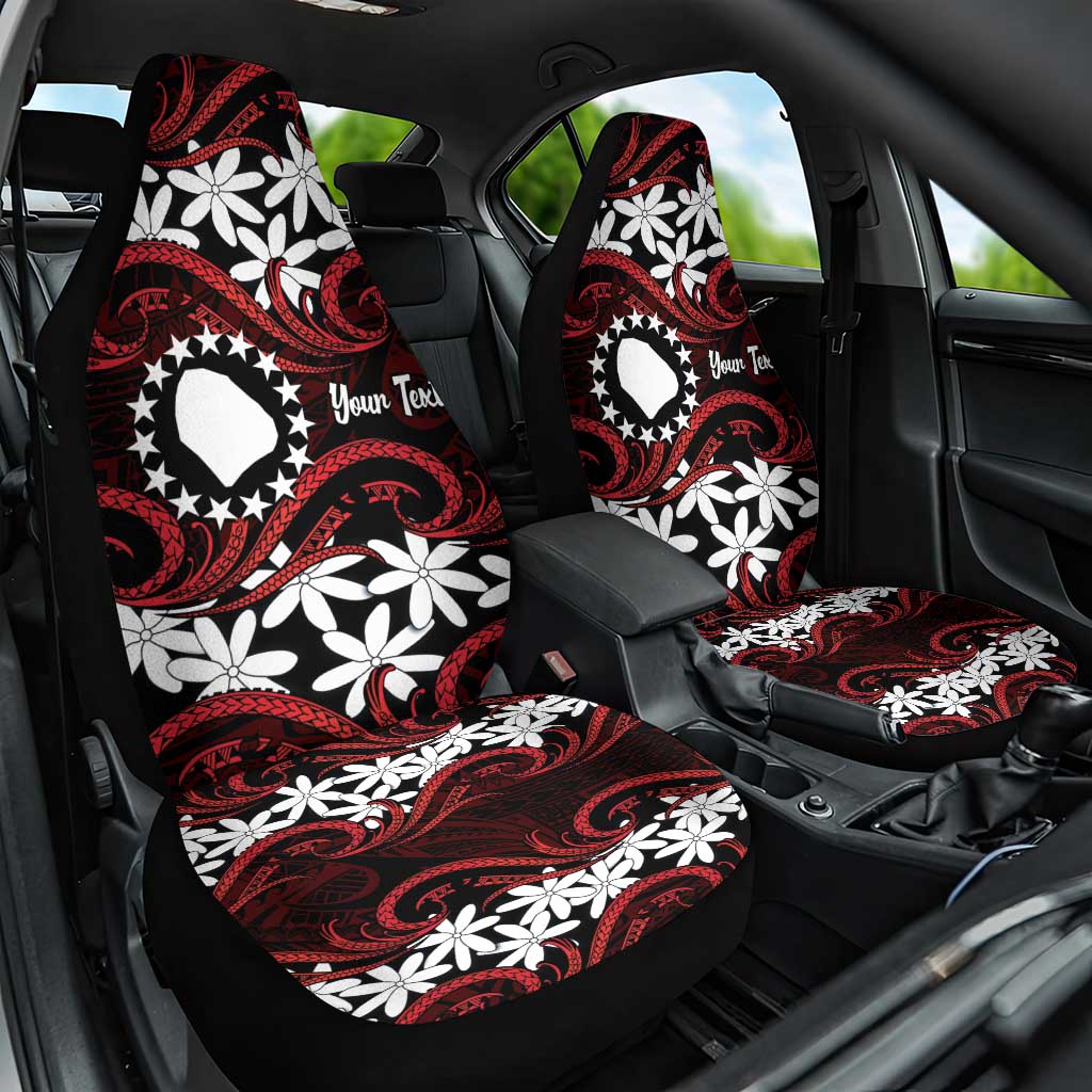 Personalised Cook Islands Atiu Enuamanu Car Seat Cover Tiare Maori Polynesian Waves Tattoo LT14 One Size Red - Polynesian Pride