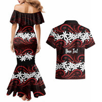 Personalised Cook Islands Atiu Enuamanu Couples Matching Mermaid Dress and Hawaiian Shirt Tiare Maori Polynesian Waves Tattoo LT14 - Polynesian Pride
