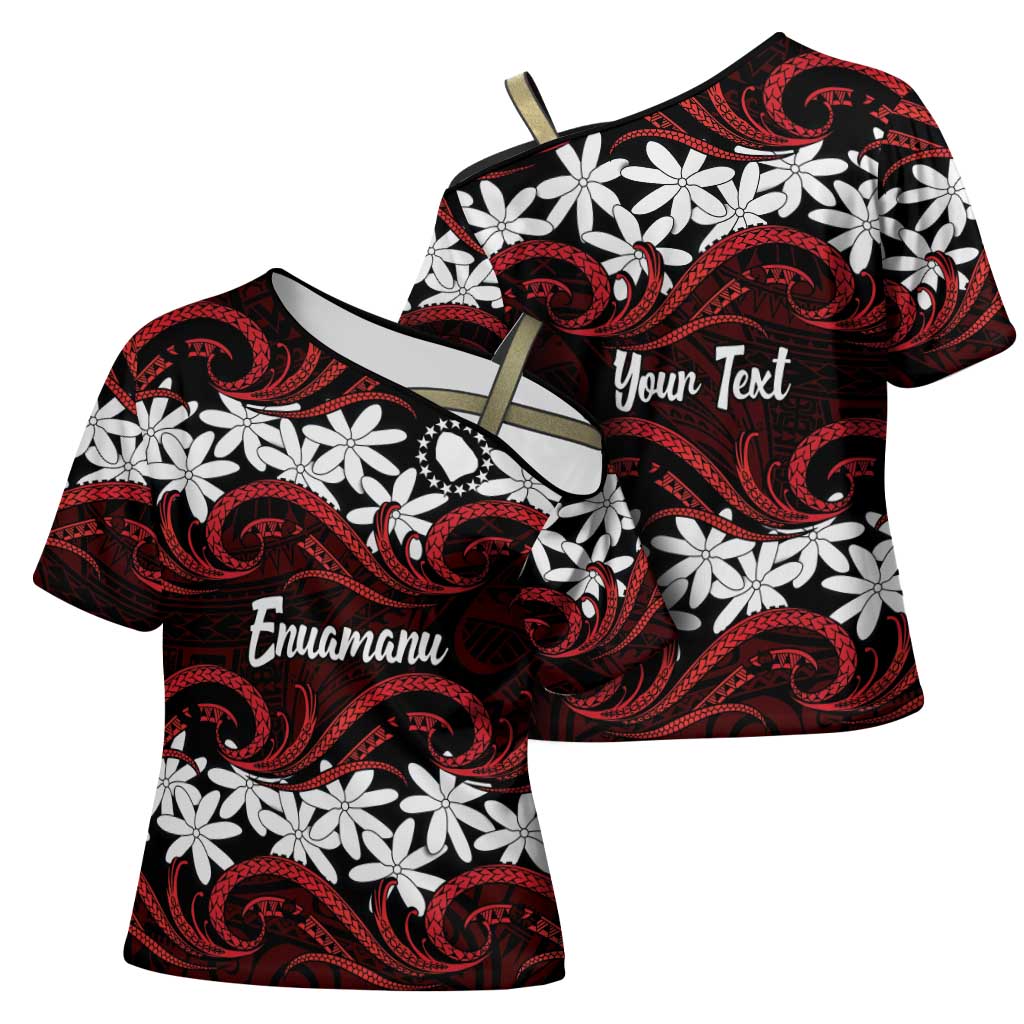 Personalised Cook Islands Atiu Enuamanu Cross Shoulder Shirt Tiare Maori Polynesian Waves Tattoo LT14 - Polynesian Pride