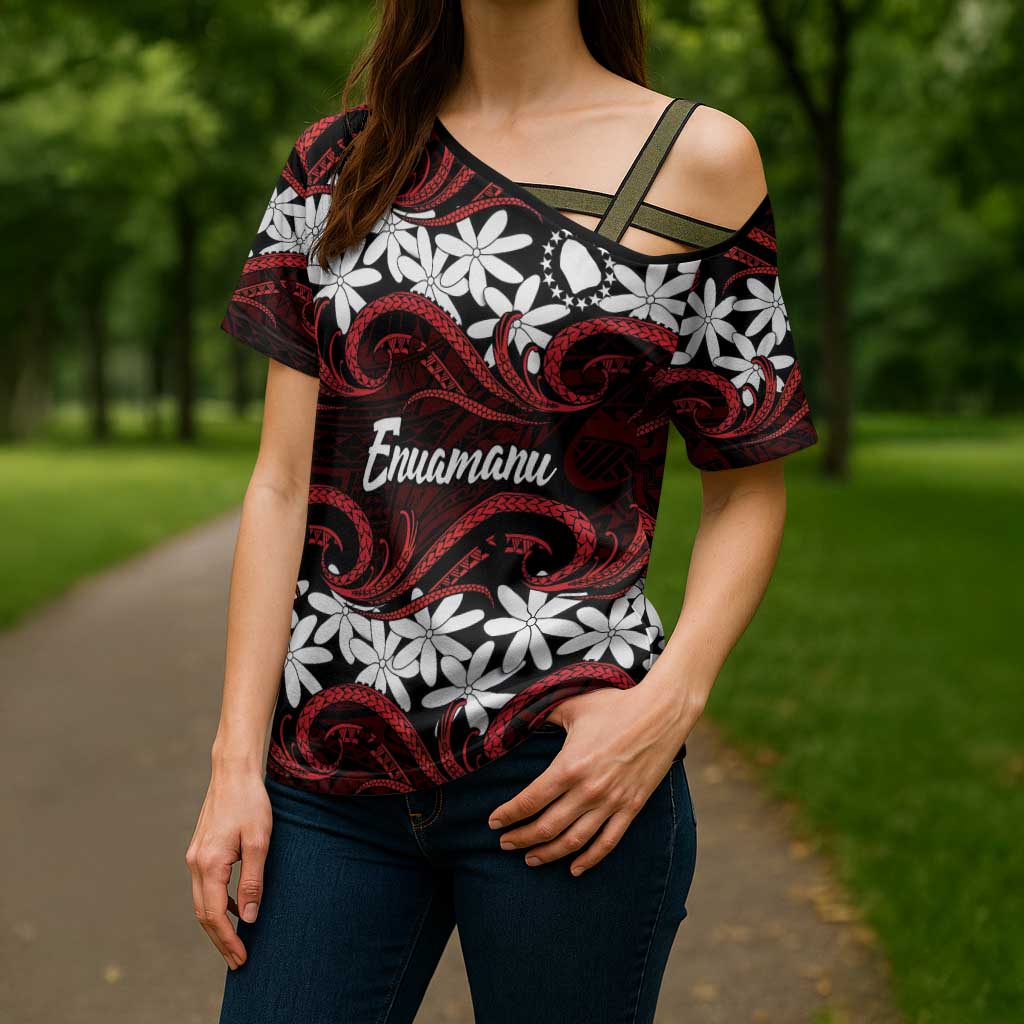 Personalised Cook Islands Atiu Enuamanu Cross Shoulder Shirt Tiare Maori Polynesian Waves Tattoo LT14 - Polynesian Pride