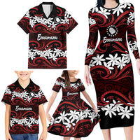 Personalised Cook Islands Atiu Enuamanu Family Matching Long Sleeve Bodycon Dress and Hawaiian Shirt Tiare Maori Polynesian Waves Tattoo LT14 - Polynesian Pride