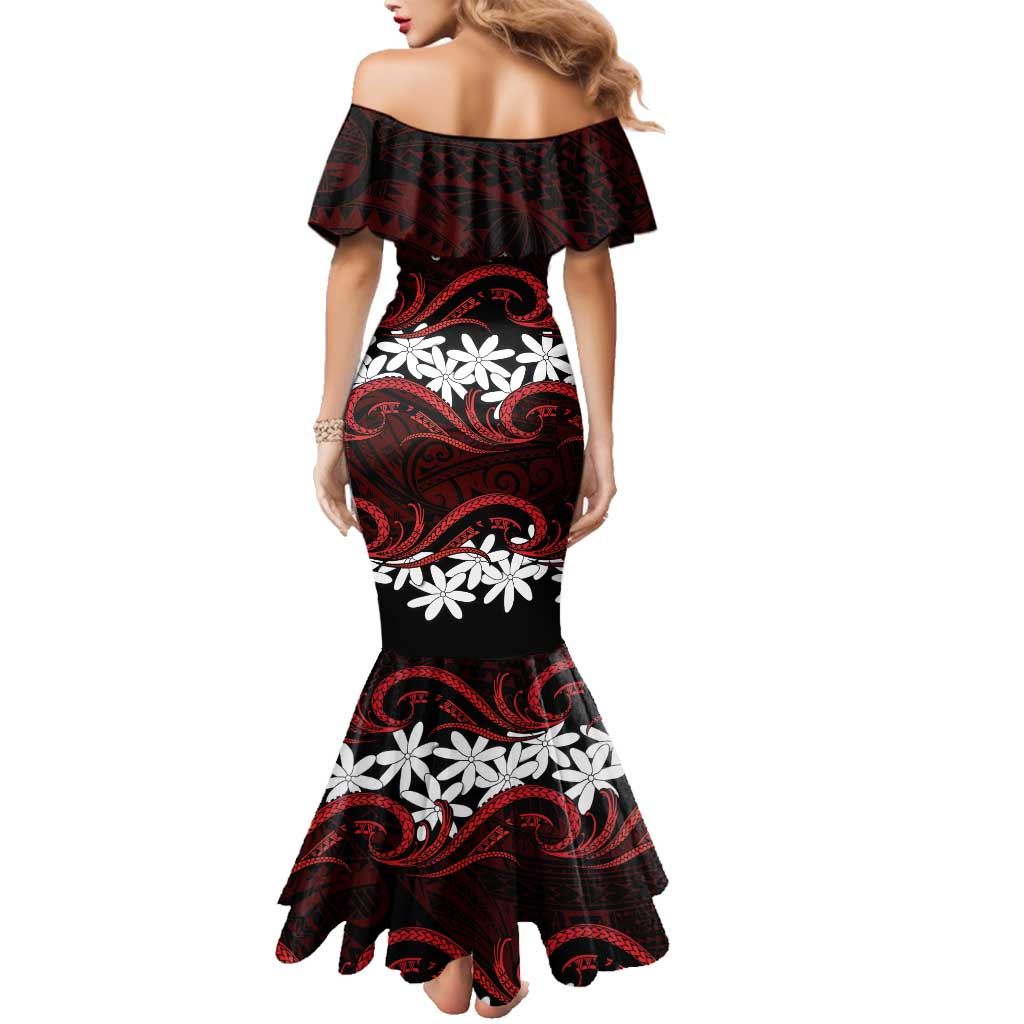 Personalised Cook Islands Atiu Enuamanu Family Matching Mermaid Dress and Hawaiian Shirt Tiare Maori Polynesian Waves Tattoo LT14 - Polynesian Pride