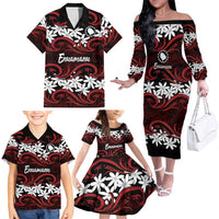 Personalised Cook Islands Atiu Enuamanu Family Matching Off The Shoulder Long Sleeve Dress and Hawaiian Shirt Tiare Maori Polynesian Waves Tattoo LT14 - Polynesian Pride