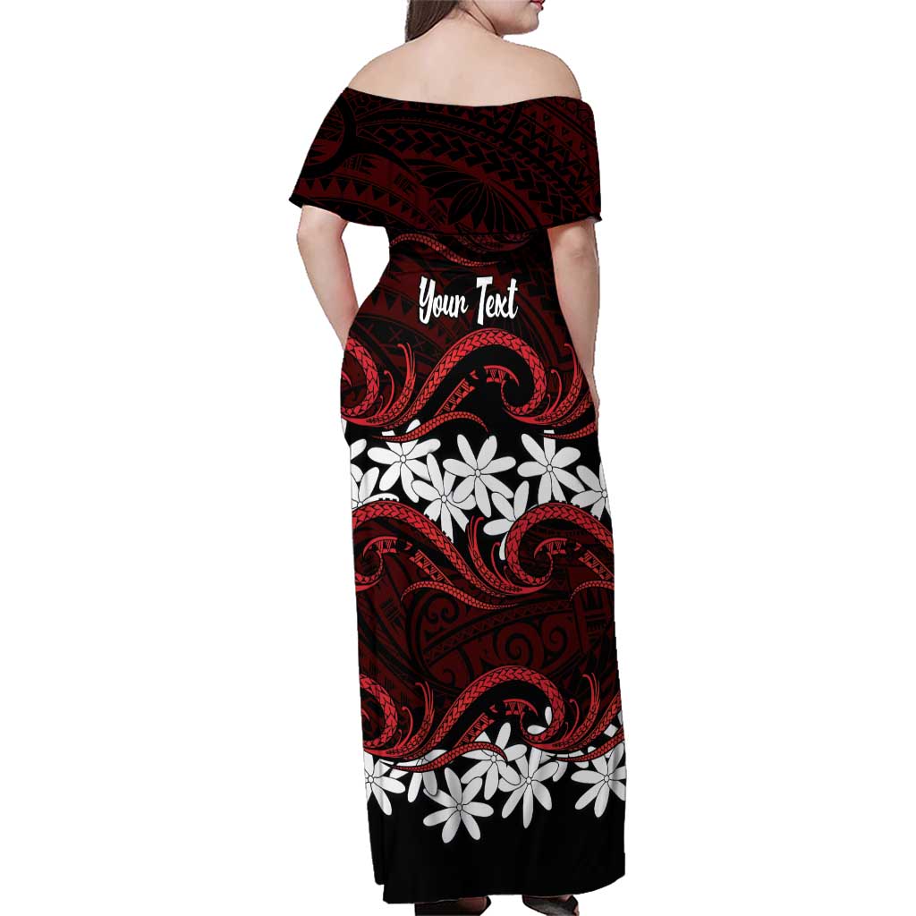 Personalised Cook Islands Atiu Enuamanu Family Matching Off Shoulder Maxi Dress and Hawaiian Shirt Tiare Maori Polynesian Waves Tattoo LT14 - Polynesian Pride
