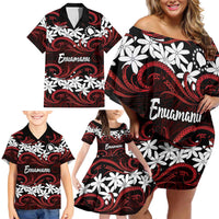 Personalised Cook Islands Atiu Enuamanu Family Matching Off Shoulder Short Dress and Hawaiian Shirt Tiare Maori Polynesian Waves Tattoo LT14 - Polynesian Pride