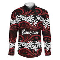 Personalised Cook Islands Atiu Enuamanu Family Matching Off Shoulder Short Dress and Hawaiian Shirt Tiare Maori Polynesian Waves Tattoo LT14 Dad's Shirt - Long Sleeve Red - Polynesian Pride