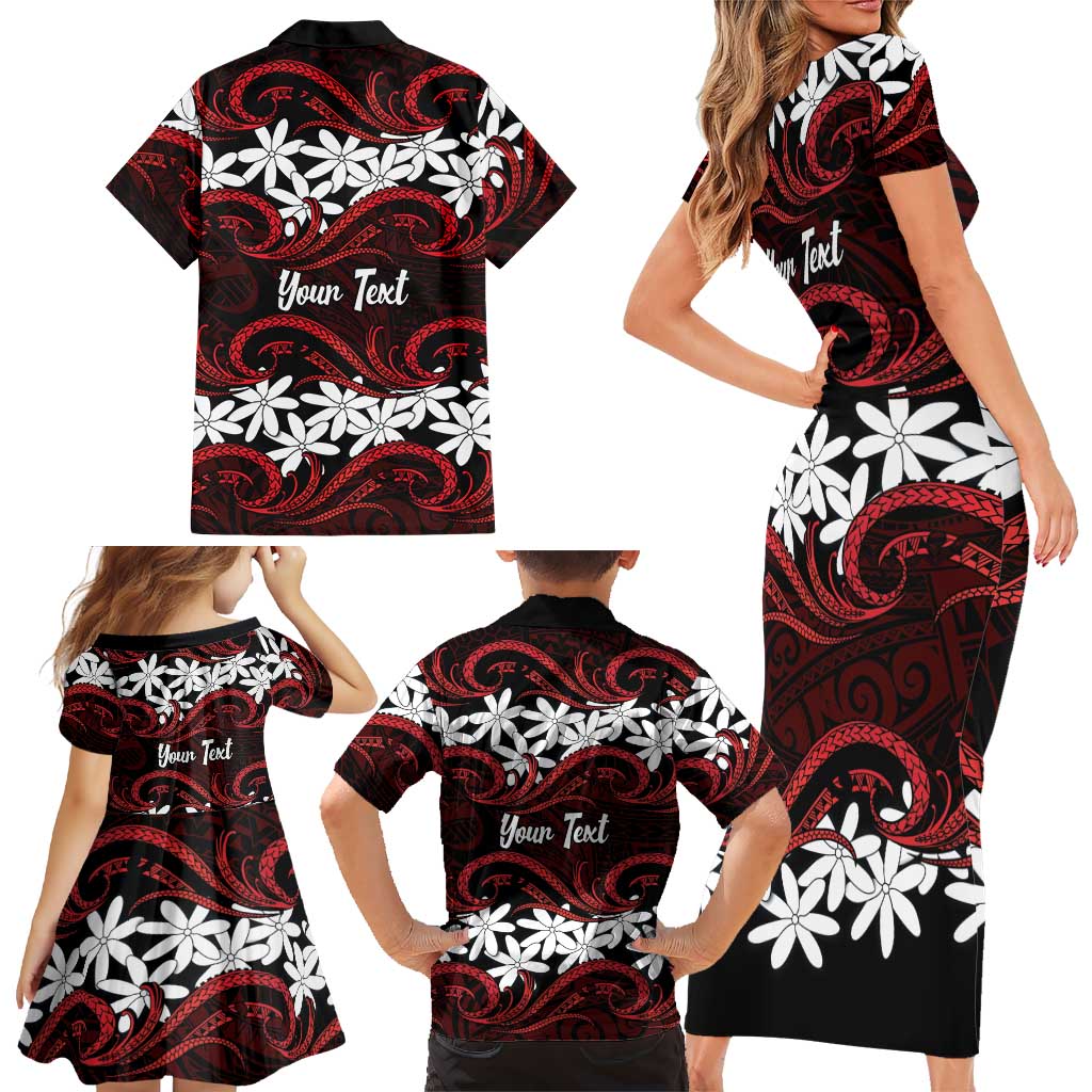Personalised Cook Islands Atiu Enuamanu Family Matching Short Sleeve Bodycon Dress and Hawaiian Shirt Tiare Maori Polynesian Waves Tattoo LT14 - Polynesian Pride
