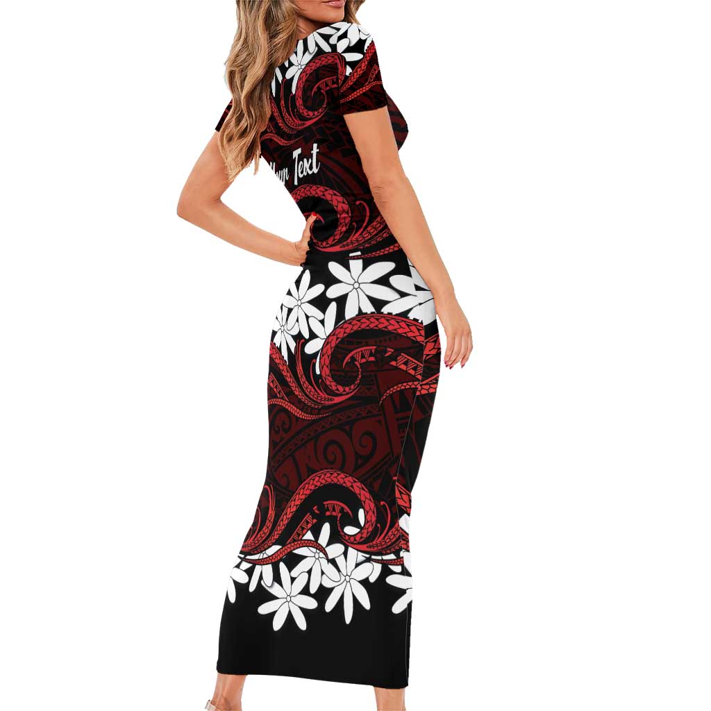 Personalised Cook Islands Atiu Enuamanu Family Matching Short Sleeve Bodycon Dress and Hawaiian Shirt Tiare Maori Polynesian Waves Tattoo LT14 - Polynesian Pride