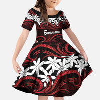 Personalised Cook Islands Atiu Enuamanu Family Matching Summer Maxi Dress and Hawaiian Shirt Tiare Maori Polynesian Waves Tattoo LT14 Daughter's Dress Red - Polynesian Pride
