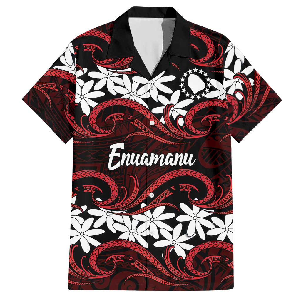 Personalised Cook Islands Atiu Enuamanu Hawaiian Shirt Tiare Maori Polynesian Waves Tattoo LT14 Red - Polynesian Pride