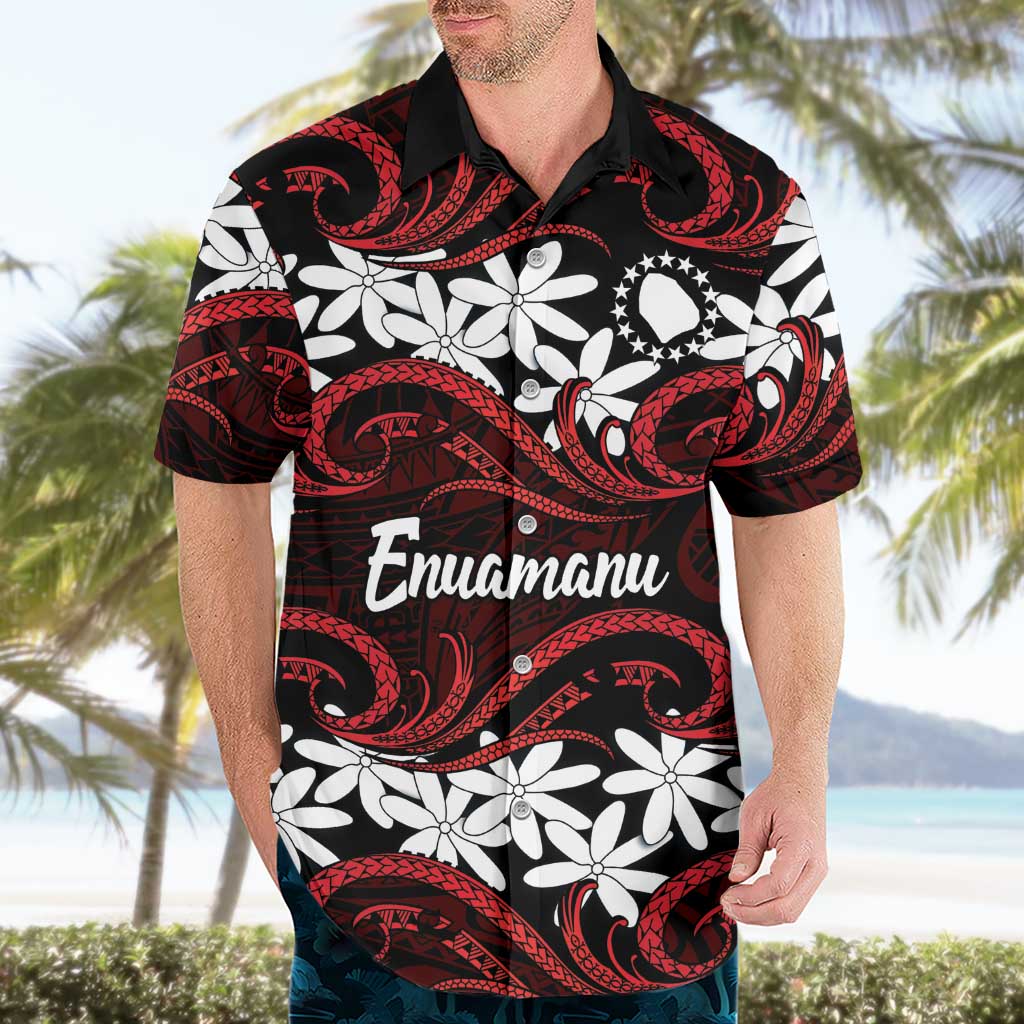 Personalised Cook Islands Atiu Enuamanu Hawaiian Shirt Tiare Maori Polynesian Waves Tattoo LT14 - Polynesian Pride
