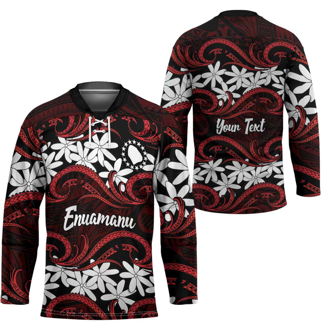 Personalised Cook Islands Atiu Enuamanu Hockey Jersey Tiare Maori Polynesian Waves Tattoo LT14 - Polynesian Pride