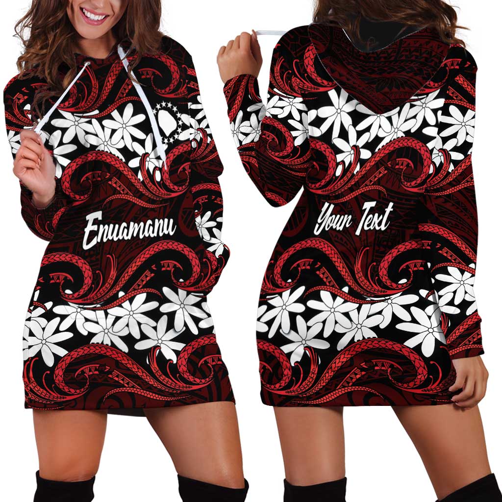 Personalised Cook Islands Atiu Enuamanu Hoodie Dress Tiare Maori Polynesian Waves Tattoo LT14 - Polynesian Pride