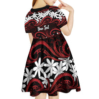 Personalised Cook Islands Atiu Enuamanu Kid Short Sleeve Dress Tiare Maori Polynesian Waves Tattoo LT14 - Polynesian Pride