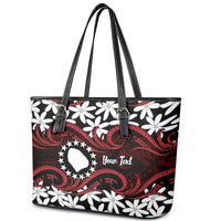 Personalised Cook Islands Atiu Enuamanu Leather Tote Bag Tiare Maori Polynesian Waves Tattoo