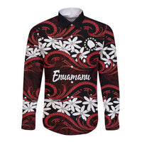 Personalised Cook Islands Atiu Enuamanu Long Sleeve Button Shirt Tiare Maori Polynesian Waves Tattoo