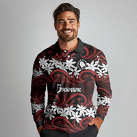 Personalised Cook Islands Atiu Enuamanu Long Sleeve Polo Shirt Tiare Maori Polynesian Waves Tattoo LT14 - Polynesian Pride