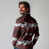 Personalised Cook Islands Atiu Enuamanu Long Sleeve Polo Shirt Tiare Maori Polynesian Waves Tattoo LT14 - Polynesian Pride