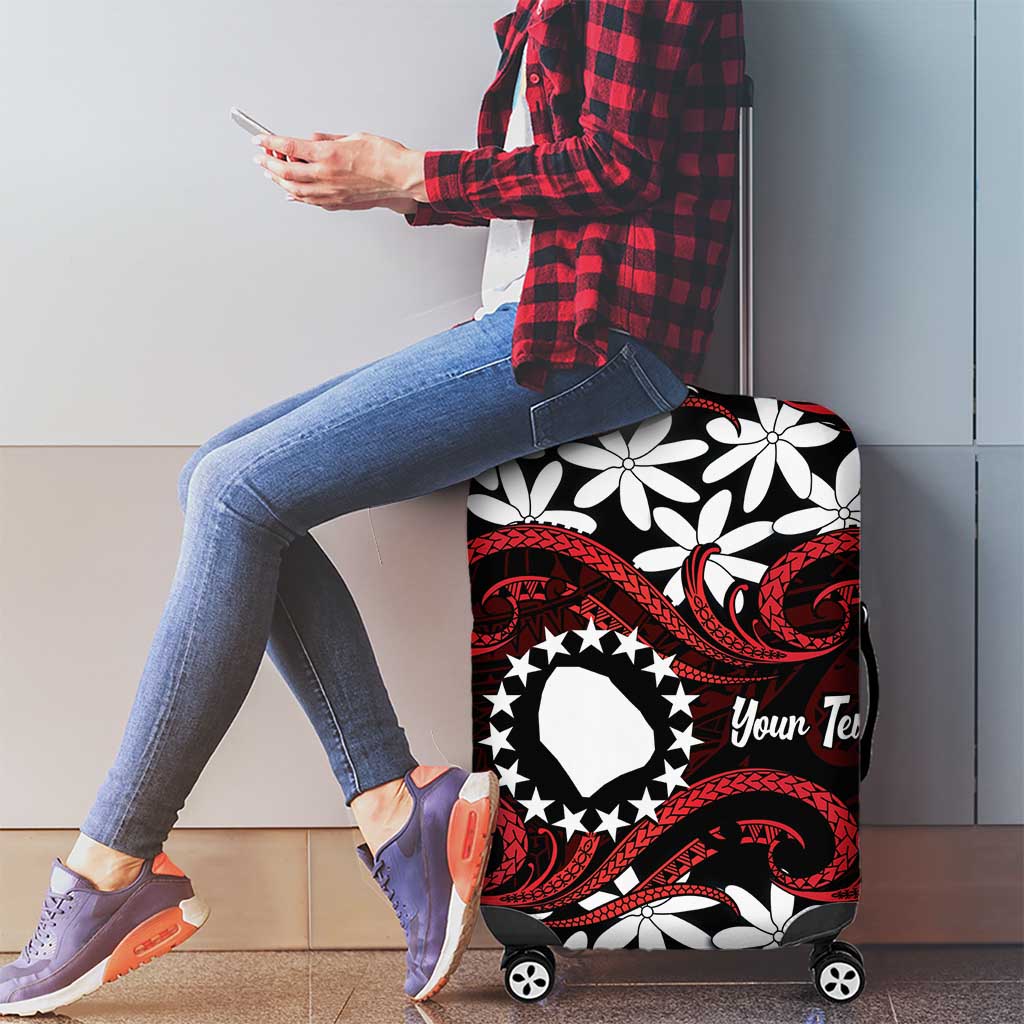 Personalised Cook Islands Atiu Enuamanu Luggage Cover Tiare Maori Polynesian Waves Tattoo LT14 - Polynesian Pride