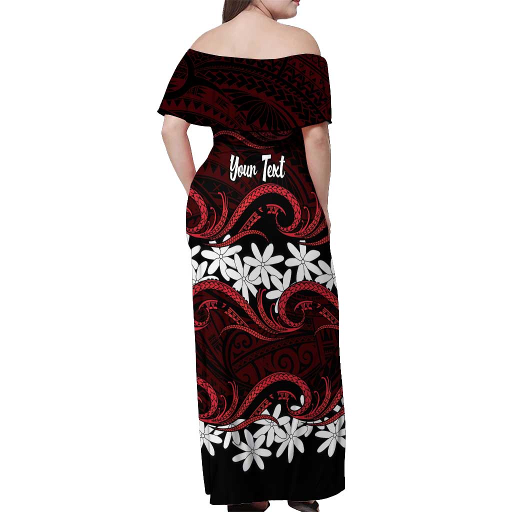 Personalised Cook Islands Atiu Enuamanu Off Shoulder Maxi Dress Tiare Maori Polynesian Waves Tattoo LT14 - Polynesian Pride